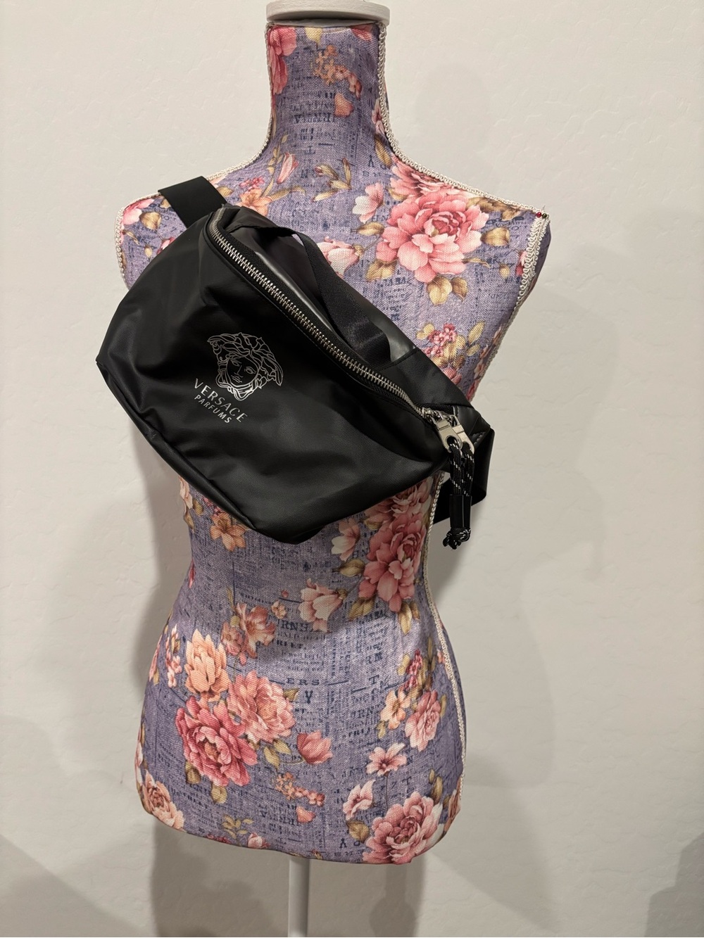 Versace Parfums Black Logo Nylon Belt Bag
